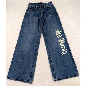 Ed Hardy Jeans Born Free Birds Women's 26 Buckle Back Loose Wide Leg Skater